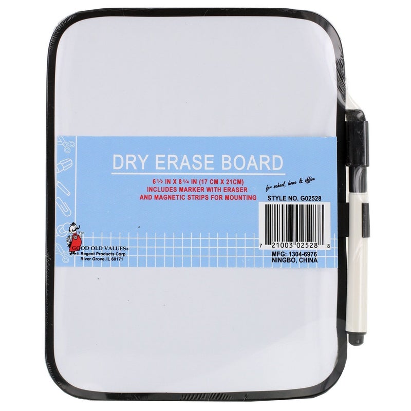 Dry-Erase 6-1/2" x 8-1/4" Whiteboard with Marker and Magnet Strips - 02528